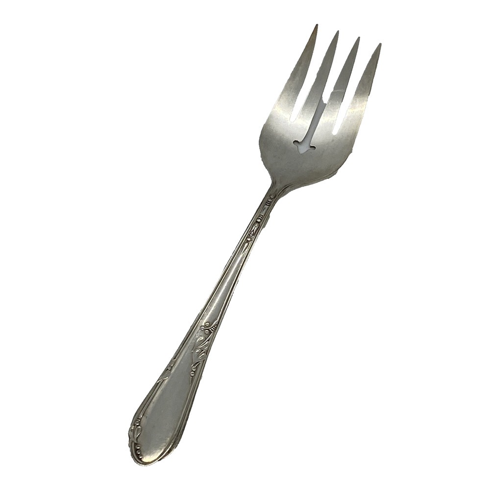 1936 Wm A Rogers A1 Meadowbrook 8” Serving Fork Silver Plate Heather Pattern